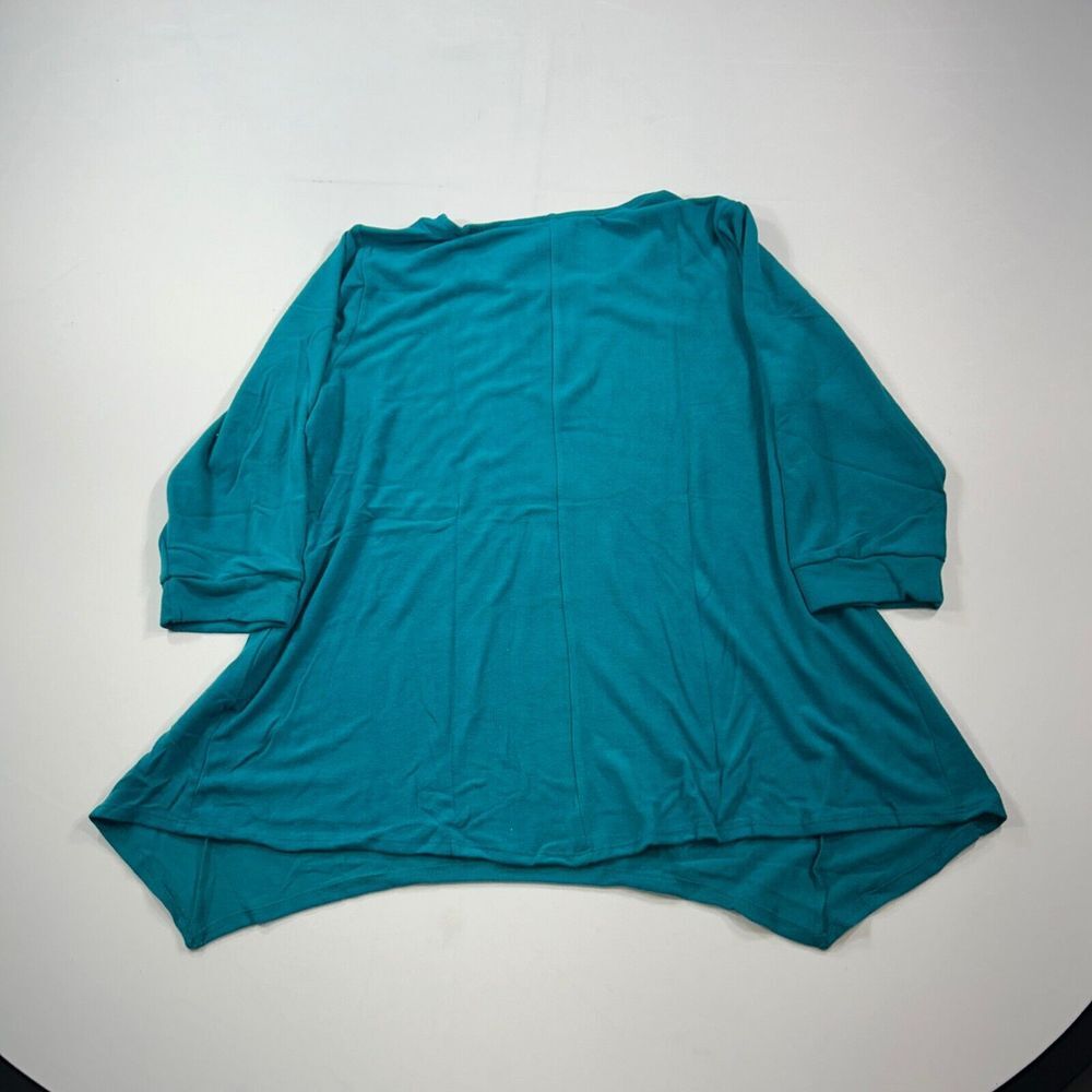 NY Collection Top & Printed Scarf Womens 1X Plus Handkerchief-Hem Jade Green NEW - Picture 3 of 9